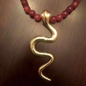 VINTAGE SERPENT PENDANT RED STONE NECKLACE STUNNER